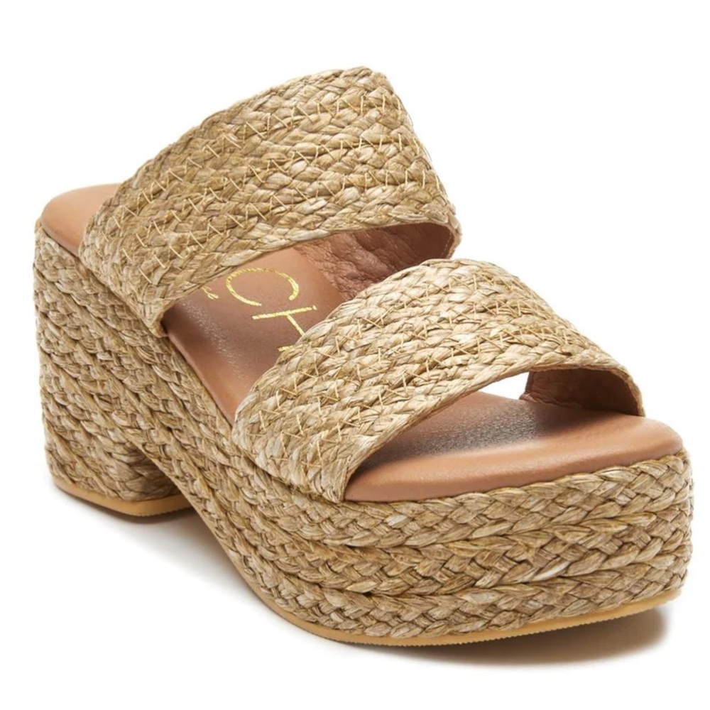 Beach by Matisse “Ocean Avenue” neutral/cognac woven raffia platform sandal-EUC